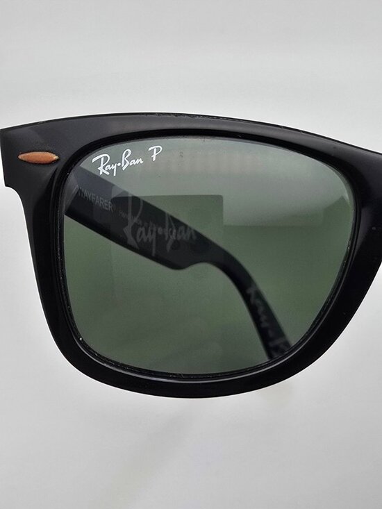 Ray-Ban RB2140 1112/58 Wayfarer Black on Blue Text Polarized G-15 Sunglasses - Picture 16 of 16